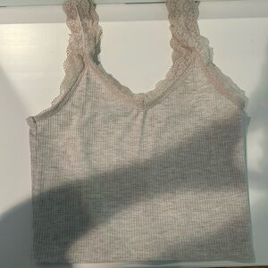 Grey Tank Top With Lace Straps